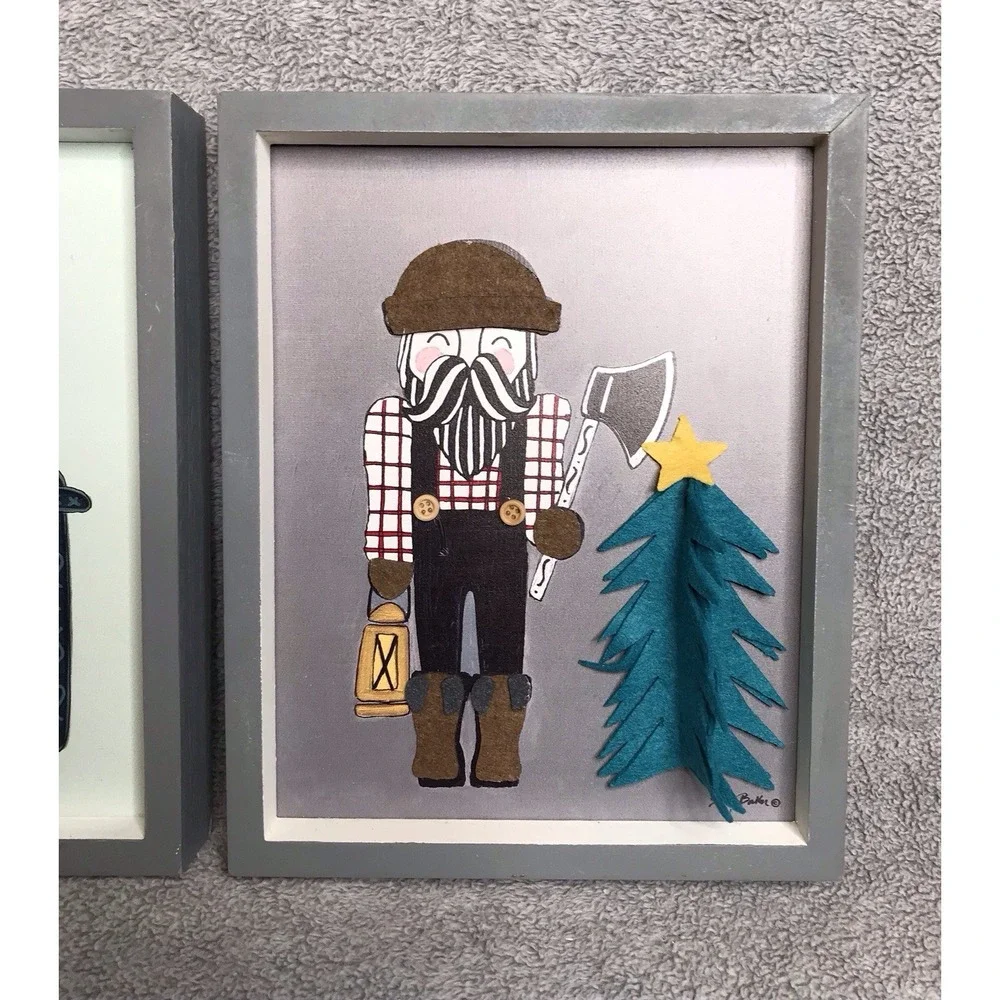 Lot Of Two Woodland Wonders Lumberjack Christmas‎ Wooden Shadow Box Pictures